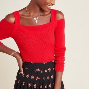 NWOT Anthropologie Firetruck Red Jamie Open-Shoulder Top - Size XL